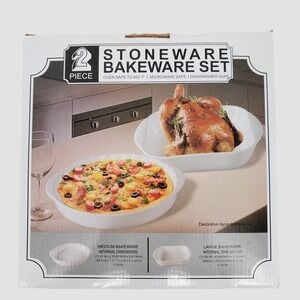 Momentum Brands 2 Piece White Stoneware‎ Bakeware Set Oven Safe 450F 78-740741